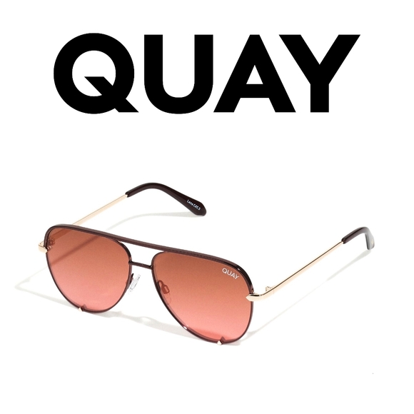 Quay - High Mini - Bronze Frame/Brown Pink Lense Aviator Sunglasses - Rare - Picture 6 of 10